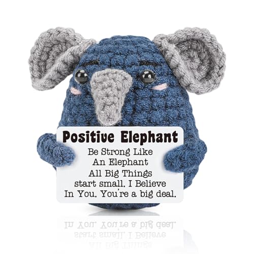 Mini Funny Positive Crochet Animals Elephant Cute Crochet Doll Elephant Toy with Positive Card Handmade Emotional Support Gift Positive Gifts for Women Girls Teens Friend Cheer Up Keepsake Gift von Nhemeylp