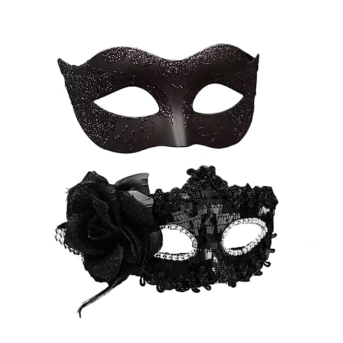 Nhgkju 1 Paar Maskerade Maske Set, Venezianische Party Maske Mardi Gras Maske Halloween Kostüm Maske Fancy Dress Maske für Frauen Männer, Schwarz Auge Abdeckung von Nhgkju