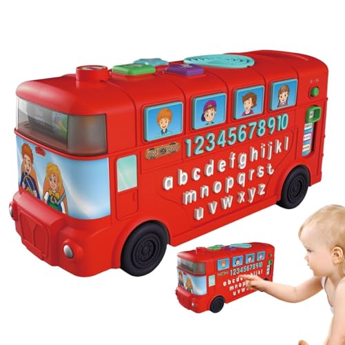 Nhujevkom Lernbus mit Licht, Buchstabenlernbus | Nummer Schulbus mit Licht,Phonetics Wheel Gear Game Preschool Bildungsspielzeug für Kleinkind von Nhujevkom