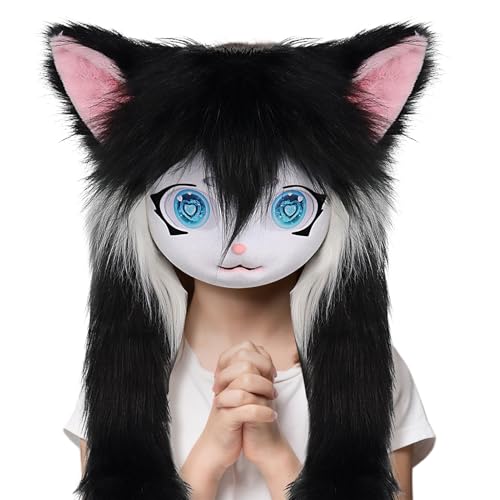 Nhujevkom Pelzige Cosplay-Köpfe, große Augen, langes Haar, Katze, Ganzkörpermaske, realistisches Plüsch-Kostüm, Zubehör, Kopfbedeckung für Männer und Frauen, Anime-Convention, Maskerade, Theater Nhujevkom Pelzige Cosplay-Köpfe, große Augen, langes Haar, Katze, Ganzkörpermaske, realistisches Plüsch-Kostüm, Zubehör, Kopfbedeckung für Männer und Frauen, Anime-Convention, Maskerade, Theater von Nhujevkom