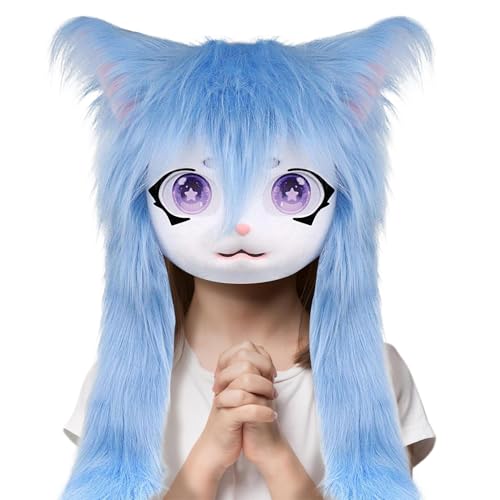 Nhujevkom Pelziges Cosplay - Katze Tier voller Kopf mit großen Augen langes Haar | Realistisches Plüschkostüm Zubehör Kopfbedeckung für Männer Frauen, Anime Convention, Maskerade Theater Performance Nhujevkom Pelziges Cosplay - Katze Tier voller Kopf mit großen Augen langes Haar | Realistisches Plüschkostüm Zubehör Kopfbedeckung für Männer Frauen, Anime Convention, Maskerade Theater Performance von Nhujevkom