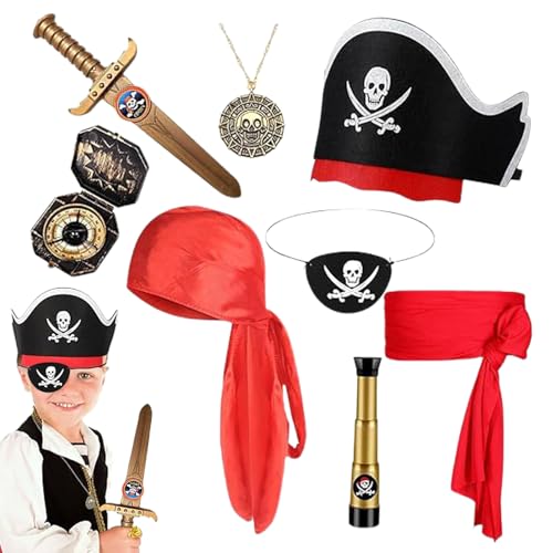 Nhujevkom Piraten Zubehör, Piraten Kostüm für Kinder, Totenkopf Hut Kopfbedeckung Set Gesichtsmasque Verkleidung für Junge Mädchen Halloween Karneval Geburtstag Nhujevkom Piraten Zubehör, Piraten Kostüm für Kinder, Totenkopf Hut Kopfbedeckung Set Gesichtsmasque Verkleidung für Junge Mädchen Halloween Karneval Geburtstag von Nhujevkom