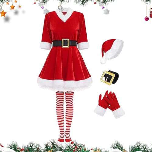 Nhujevkom Weihnachtsmannanzug für Damen, rotes Weihnachtsmannkleid, Erwachsenen-Outfit, Hut, Gürtel, Strümpfe, Rollenspiele, Kleidung für Urlaub, Show, Foto, Zuhause, Familientreffen, Bühnenauftritt Nhujevkom Weihnachtsmannanzug für Damen, rotes Weihnachtsmannkleid, Erwachsenen-Outfit, Hut, Gürtel, Strümpfe, Rollenspiele, Kleidung für Urlaub, Show, Foto, Zuhause, Familientreffen, Bühnenauftritt von Nhujevkom
