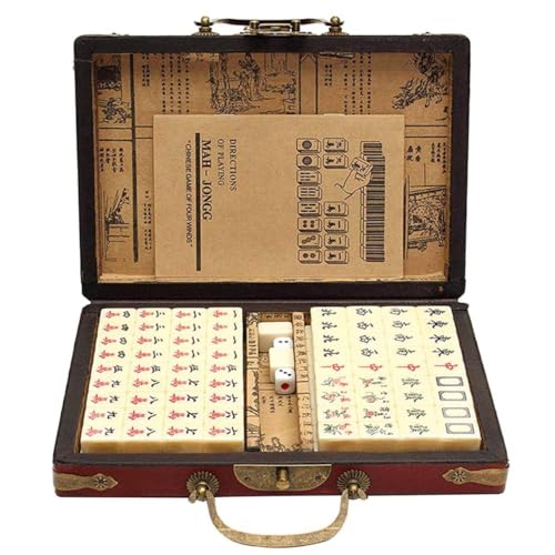 144 Mahjong Fliesen, Antique Mahjong Anzug Mahjong Set Reise Tragbares chinesisches Mah Jong antikes Familienspiel Töte langweilige Zeit für Erwachsene, lustige kleine Spiele von NiC IS COCNG