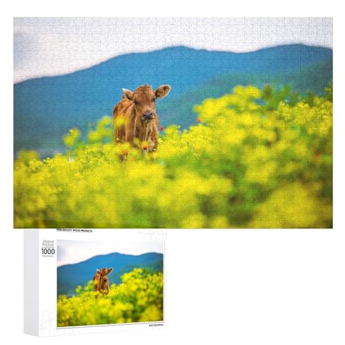 Puzzles für Erwachsene, 1000 Teile, niedliches Kalb in den Bergen, Puzzle-Spaß, Familie, herausforderndes Puzzle-Spiel von Niapessel