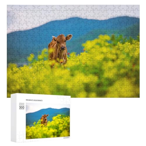 Puzzles für Erwachsene, 300 Teile, niedliches Kalb in den Bergen, Puzzle-Spaß, Familie, herausforderndes Puzzle-Spiel von Niapessel