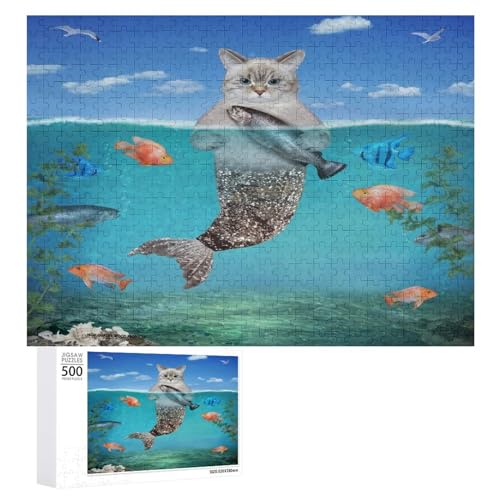 Puzzles für Erwachsene, 500 Teile, lustige Katze, Meerjungfrau, Puzzle, Spaß, Familie, herausfordernde Puzzle-Spiel von Niapessel