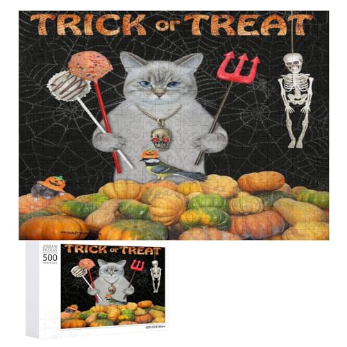 Puzzles für Erwachsene, 500 Teile, lustiges Halloween-Katzen-Puzzle, lustiges Familien-Puzzle-Spiel von Niapessel