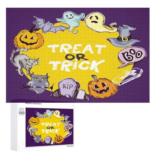 Puzzles für Erwachsene 1000 Teile, Halloween Doodle Jigsaw Puzzle Spaß Familie Herausfordernde Puzzles Puzzlespiel von Niapessel