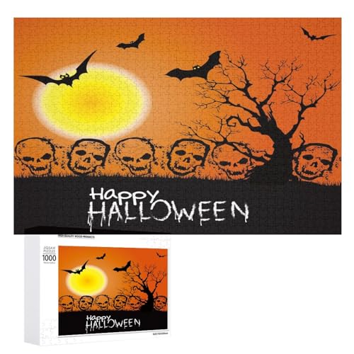 Puzzles für Erwachsene 1000 Teile, Happy Halloween Schädel Jigsaw Puzzle Spaß Familie Herausfordernde Puzzles Puzzlespiel von Niapessel