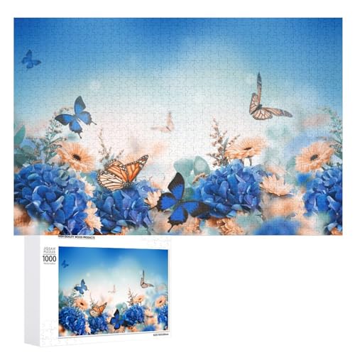 Puzzles für Erwachsene 1000 Teile, Hortensien Gänseblümchen Schmetterling Jigsaw Puzzle Spaß Familie Herausfordernde Puzzles Puzzlespiel von Niapessel