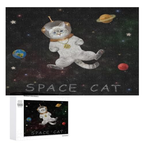 Puzzles für Erwachsene 1000 Teile, Katze Astronaut Weltraum Jigsaw Puzzle Spaß Familie Herausfordernde Puzzles Puzzlespiel von Niapessel