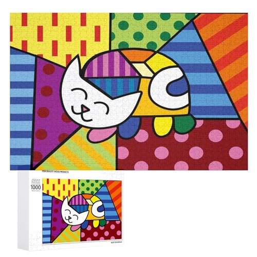 Puzzles für Erwachsene 1000 Teile, Trippy Katze Bunte Geometrische Jigsaw Puzzle Spaß Familie Herausfordernde Puzzles Puzzlespiel von Niapessel