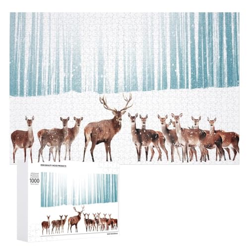 Puzzles für Erwachsene 1000 Teile, Weihnachten Hirsch Winter Wald Jigsaw Puzzle Spaß Familie Herausfordernde Puzzles Puzzlespiel von Niapessel