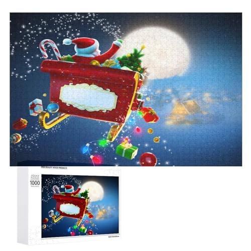 Puzzles für Erwachsene 1000 Teile, Weihnachten Weihnachtsmann fliegt Jigsaw Puzzle Spaß Familie Herausfordernde Puzzles Puzzlespiel von Niapessel