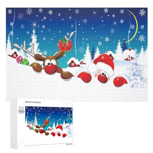 Puzzles für Erwachsene 1000 Teile Lustige Weihnachten Weihnachtsmann Hirsch Jigsaw Puzzle Spaß Familie Herausfordernde Puzzles Puzzlespiel von Niapessel