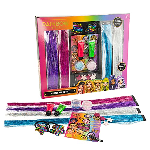 Nice Group RAINBOW HIGH Shiny Hair Set, glitzernde Haarverlängerungen für Kinder, mit Clips, wendbare Pailletten-Haargummis, Farbgel, Applikator von Nice Group