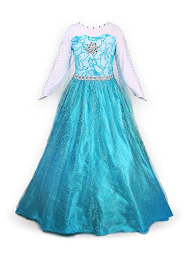 Nice Sport Kleid für kleine Mädchen, Motiv: Prinzessin Elsa, Langarm Gr. 6-7 Jahre , blau von Nice Sport