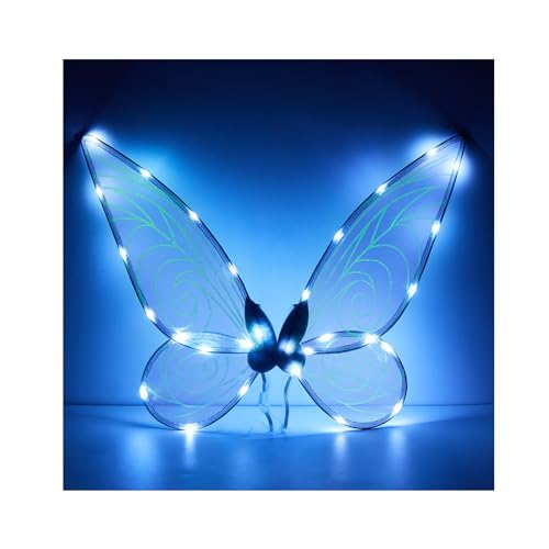 Fairy Wings Light Up Butterfly Fariy Wings Costume Girls Halloween Dress Up LED Sparkly Sheer Elf Angel Wings for Adult Kids (White Light Wings) von Niceyoeuk