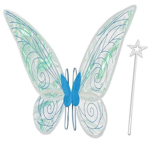 Feenflügel für Mädchen und Frauen, Halloween, verkleiden sich weiß, glitzernd, Engelsflügel, Feenkostüm, Halloween, Cosplay, Partygeschenk (blau) von Niceyoeuk