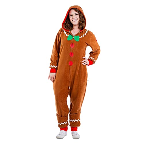 Niceyoeuk Adults Kids Christmas Gingerbread Cosplay Costume Long Sleeve Zipper Hooded Jumpsuit for Men Women Boy Girl Party Role-playing Cosplay (Adults, M, Brown-Adults) von Niceyoeuk