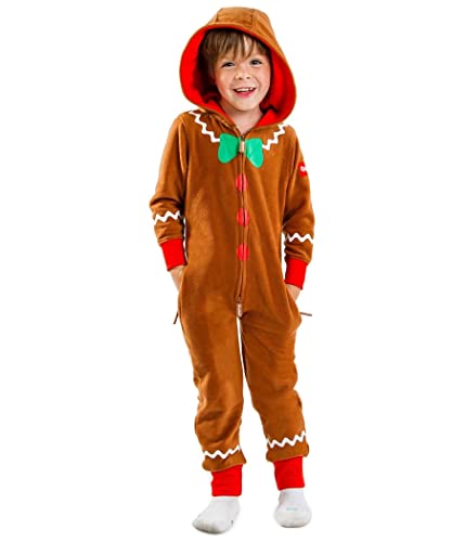 Niceyoeuk Christmas Gingerbread Cosplay Costume Adults Long Sleeve Zipper Hooded Jumpsuit for Men Women Kids Party Cosplay (Brown-Kids, 3-4T) von Niceyoeuk