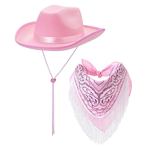 Niceyoeuk Cowboyhüte für Damen, Strass, breite Krempe, Western-Stil, pelzige Cowgirl-Hüte, Halloween, Cosplay, Partyzubehör (Rosa 01, 2 Stück) von Niceyoeuk