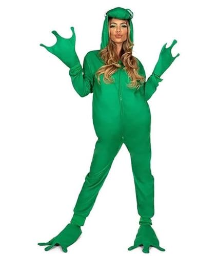 Niceyoeuk Damen-Frosch-Kostüm, Halloween, Cosplay, langärmelig, Overall, Tierkostüm, lustiger Frosch-Anzug für Cosplay-Party (Grün, XL) von Niceyoeuk