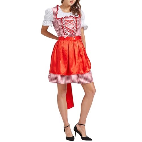 Niceyoeuk Damen Oktoberfestkleid Halloween Cosplay Kostüm Klassisches deutsches Dirndl Kleid Lederhose Kostüm für Rollenspiel Party (Rot, L) von Niceyoeuk