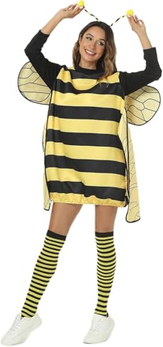 Niceyoeuk Halloween-Bienen-Cosplay-Kostüm-Set für Damen, Bienenkleid mit Flügeln für Verkleidung, Party, Rollenspiel-Zubehör (02, L) von Niceyoeuk