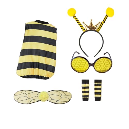 Niceyoeuk Halloween-Bienen-Cosplay-Kostüm-Set für Damen, Bienenkleid mit Flügeln für Verkleidung, Party, Rollenspiel-Zubehör (07, M) von Niceyoeuk