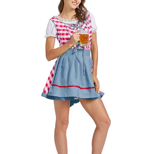 Niceyoeuk Oktoberfest-Kleid, Halloween, Cosplay, klassisches deutsches Dirndlkleid, Lederhosen-Kostüm für Rollenspiel-Party (Blau, L) von Niceyoeuk