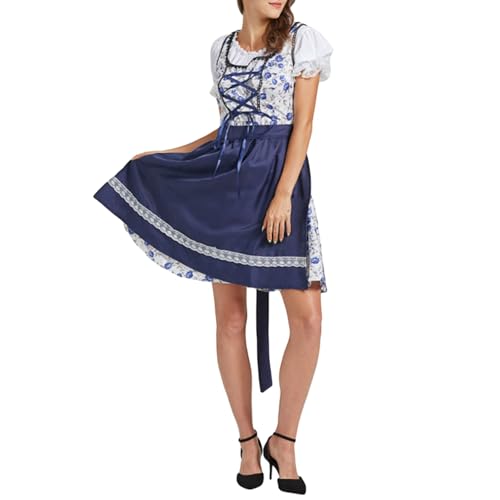 Niceyoeuk Oktoberfest-Kleid, Halloween, Cosplay-Kostüm, klassisches deutsches Dirndlkleid, Lederhosen-Kostüm für Rollenspiel-Party (Dunkelblau, M) von Niceyoeuk