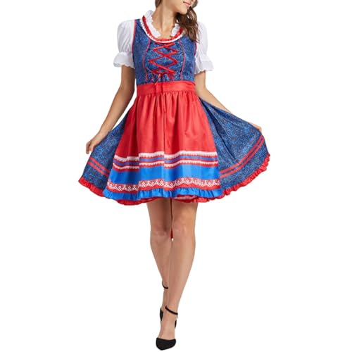 Niceyoeuk Oktoberfest-Kleid für Damen, Halloween, Cosplay, klassisches deutsches Dirndlkleid, Lederhosen-Kostüm für Rollenspiel-Party (Burgund, XXXL) von Niceyoeuk