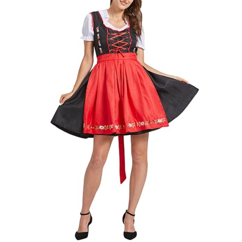 Niceyoeuk Oktoberfest-Kleid für Damen, Halloween, Cosplay, klassisches deutsches Dirndlkleid, Lederhosen-Kostüm für Rollenspiel-Party (Schwarz, L) von Niceyoeuk