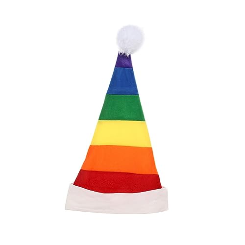 Niceyoeuk Regenbogen-Weihnachtsmannmützen für Erwachsene, klassisch, Plüsch, Weihnachtsfeier, Hut für Rollenspiele, Cosplay, Kostüm, Requisiten, Zubehör (mehrfarbig, 32 x 54 cm) von Niceyoeuk