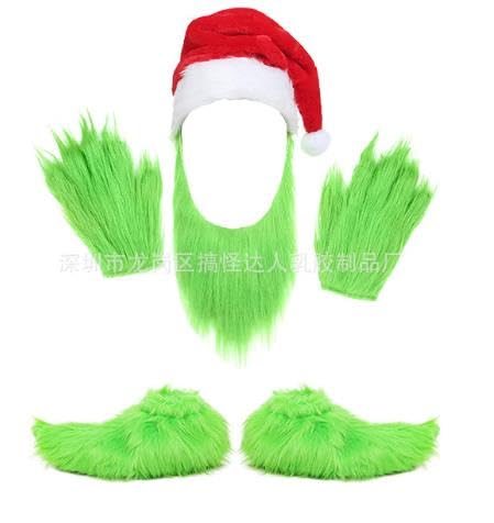 Niceyoeuk Weihnachtskostüme für Erwachsene, Kontrastfarbe, Cartoon-Hüte für Damen und Herren, Maskerade, Rollenspiel, Party, Cosplay, Outfits (Grün, 4-teiliges Set, Einheitsgröße) von Niceyoeuk