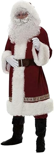 Niceyoeuk Weihnachtsmann-Kostüm für Erwachsene und Kinder, luxuriöses Deluxe-Samt, Cosplay, Mottoparty, Kleidungsset (Weinrot, L) von Niceyoeuk