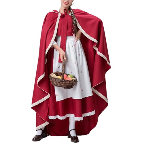 Niceyoeuk Women Halloween Red Cloak Costume Long Sleeve Shirt Vest Apron Skirt Red Hooded Cloak for Halloween Cosplay Party Outfit (Mixed Color, L) von Niceyoeuk