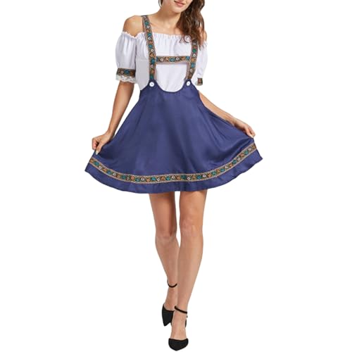 Oktoberfest-Kleid für Damen, Halloween, Cosplay, klassisches deutsches Dirndlkleid, Lederhosen-Kostüm für Rollenspiel-Party (Marineblau, L) von Niceyoeuk