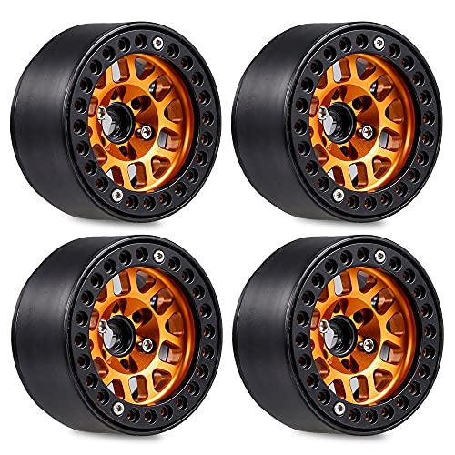 Nicfaky 4 Stück 1.9 Felge für Radnaben aus Metall, Verriegelung für 1/10 Fernbedienung Crawler Axial SCX10 90046 AXI03007 TRX4 RedCat D90, Orange von Nicfaky