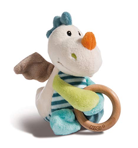 NICI 43705 Greifling Drache Dragilu 15cm mit Holzring und Glocke, Beige/Bunt von NICI