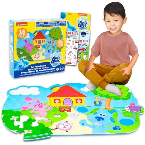 Blue's Clues Schaumstoff-Puzzle-Bodenmatte – Paket mit 16 Stück Blue's Clues Schaumstoff-Puzzle-Bodenmatte plus Aufklebern und mehr | Blue's Clues Schaumstoff-Puzzlematte für Kinder, Jungen, Mädchen von Nickelodeon