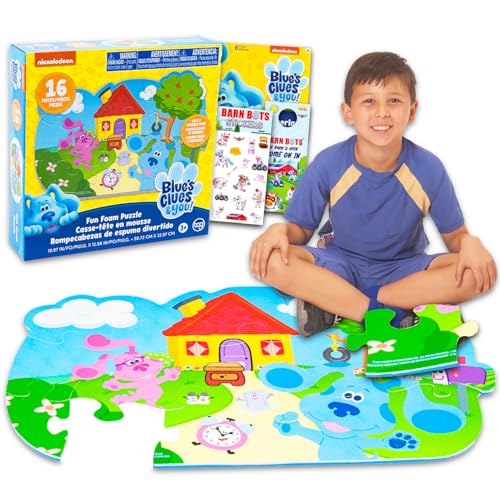 Blue's Clues Schaumstoff-Puzzle-Bodenmatte – Paket mit 16 Stück Blue's Clues Schaumstoff-Puzzle-Bodenmatte plus Aufklebern und mehr | Blue's Clues Schaumstoff-Puzzlematte für Kinder, Jungen, Mädchen von Nickelodeon