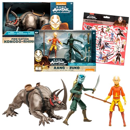 Nickelodeon Avatar Actionfiguren Set - Avatar Actionfiguren-Set Bundle mit 3 Avatar-Figuren mit Aang, Zuko und Nashorn Plus Aufklebern | Avatar The Last Airbender Minifiguren von Nickelodeon