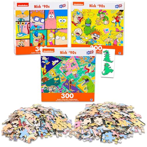 Nickelodeon Puzzles für Kinder – 90er Jahre Nick Puzzle-Bundle mit 3 Nick 90er Puzzles je 300 Teilen und Retro-Nickelodeon Aufklebern | Nickelodeon Activities von Nickelodeon