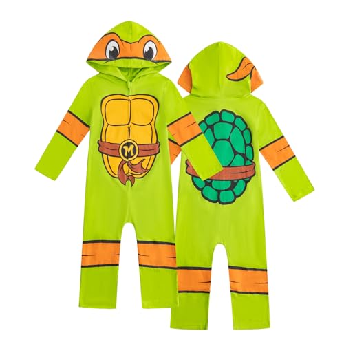 Nickelodeon Teenage Mutant Ninja Turtles Michelangelo Jungen-Overall mit Kapuze für Kleinkinder und große Kinder, Grün, 2T von Nickelodeon