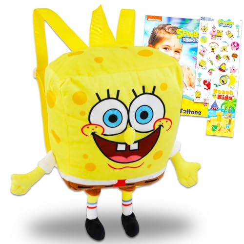 Spongebob Schwammkopf Plüschpuppe Geschenkset - Bundle mit 35,6 cm Deluxe Spongebob Plüschtier mit Tragegurten, Aufklebern, Tattoos, mehr | Spongebob Geschenke für Kinder, Jungen, Mädchen von Nickelodeon