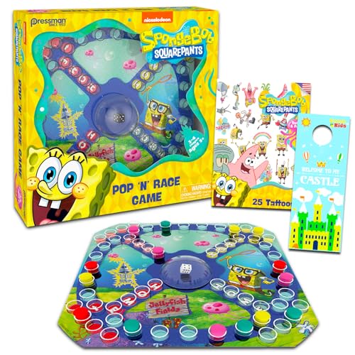 Spongebob Schwammkopf Pop-Up-Brettspiel – Bündel mit Spongebob-Brettspiel für Kinder mit Pop-Up-Würfeln plus Tattoos, mehr, Spongebob-Spiele für Geburtstagsfeier von Nickelodeon