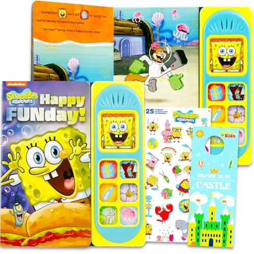 Spongebob Soundbuch für Kleinkinder – Spongebob Schwammkopf-Aktivitätsbuch-Set mit interaktivem Lern-Soundbuch plus Aufklebern, Türaufhänger | Spongebob-Geschenke für Kinder von Nickelodeon